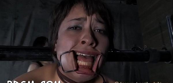  Bound up chick gets her pink flaps opened up for lusty torture